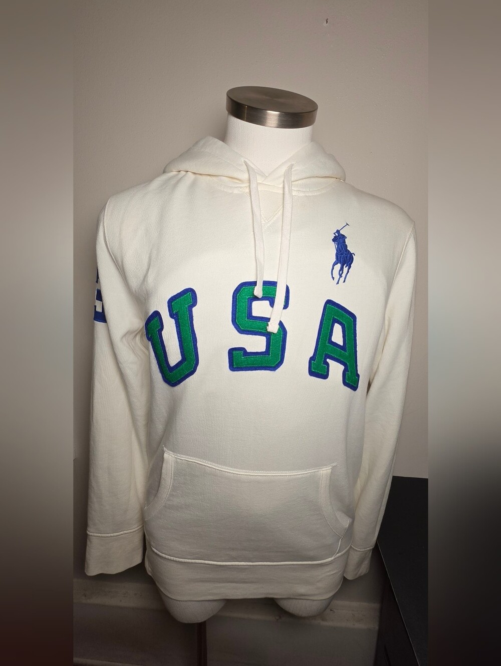 Polo by Ralph Lauren White Hoodie with Blue & Green USA Appliqué